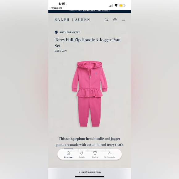 Ralph Lauren Girls Toddler Terry Full Zip Hoodie & Jogger...